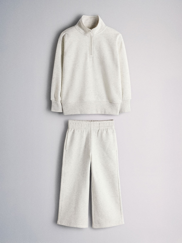 The Set Quater Zip Neck and Wide Leg Joggers Grey - Image 2 of 9 The Set Quater Zip Neck and Wide Leg Joggers Grey - Image 2 of 9
