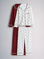 The Set 2 Pack Long Sleeve Viscose Blend Jersey Pyjamas Red/Ecru Deer Print - Image 1 of 7