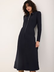 Mint Velvet Blue Textured Zip Detail Midi Dress - Image 3 of 7
