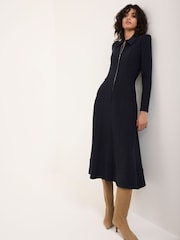 Mint Velvet Blue Textured Zip Detail Midi Dress - Image 4 of 7