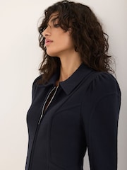 Mint Velvet Blue Textured Zip Detail Midi Dress - Image 5 of 7