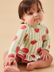 MORI Green Strawberry Stripe Frill Long Sleeve Sun Safe Swimsuit - Image 3 of 6