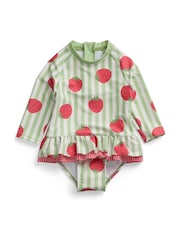 MORI Green Strawberry Stripe Frill Long Sleeve Sun Safe Swimsuit - Image 4 of 6