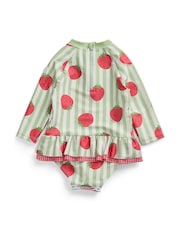 MORI Green Strawberry Stripe Frill Long Sleeve Sun Safe Swimsuit - Image 5 of 6