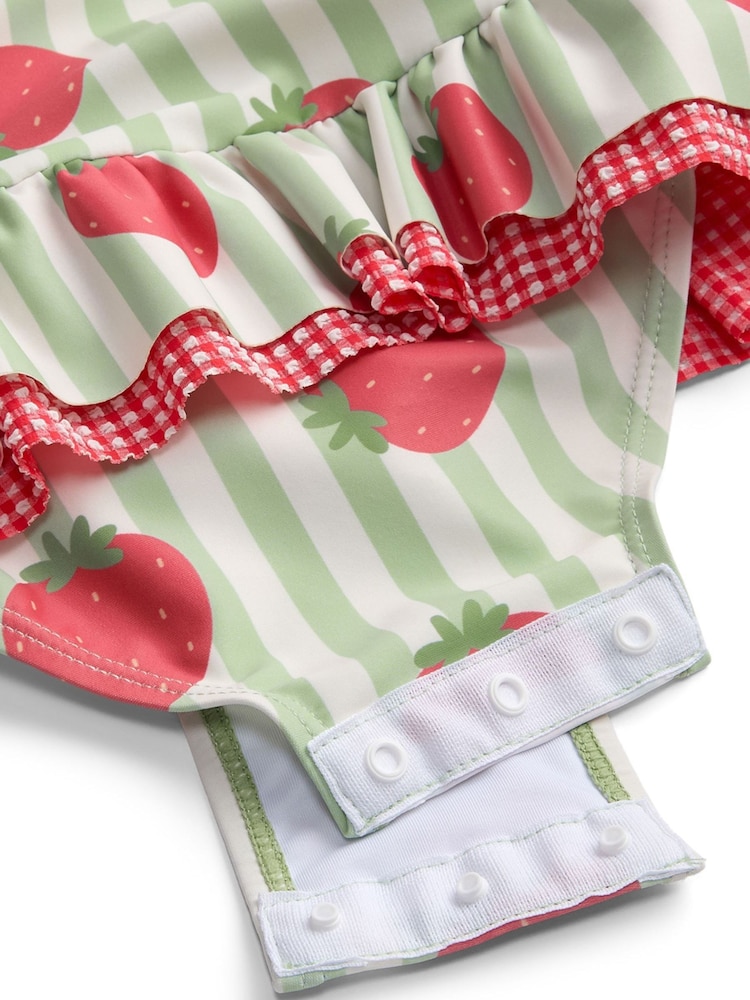 MORI Green Strawberry Stripe Frill Long Sleeve Sun Safe Swimsuit - Image 6 of 6