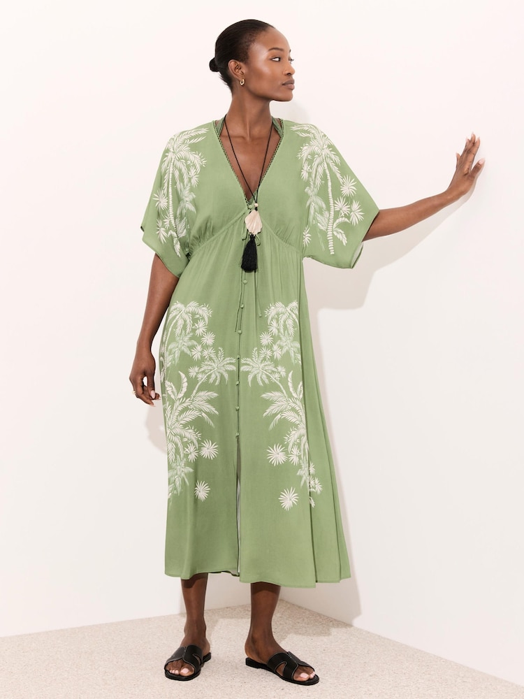 Buy Mint Velvet Green Palm Print Kaftan Dress from Next USA