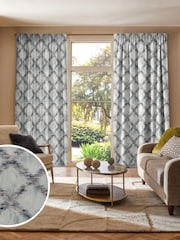 Blue Abstract Geo Jacquard Made to Measure Curtains - Image 1 of 9