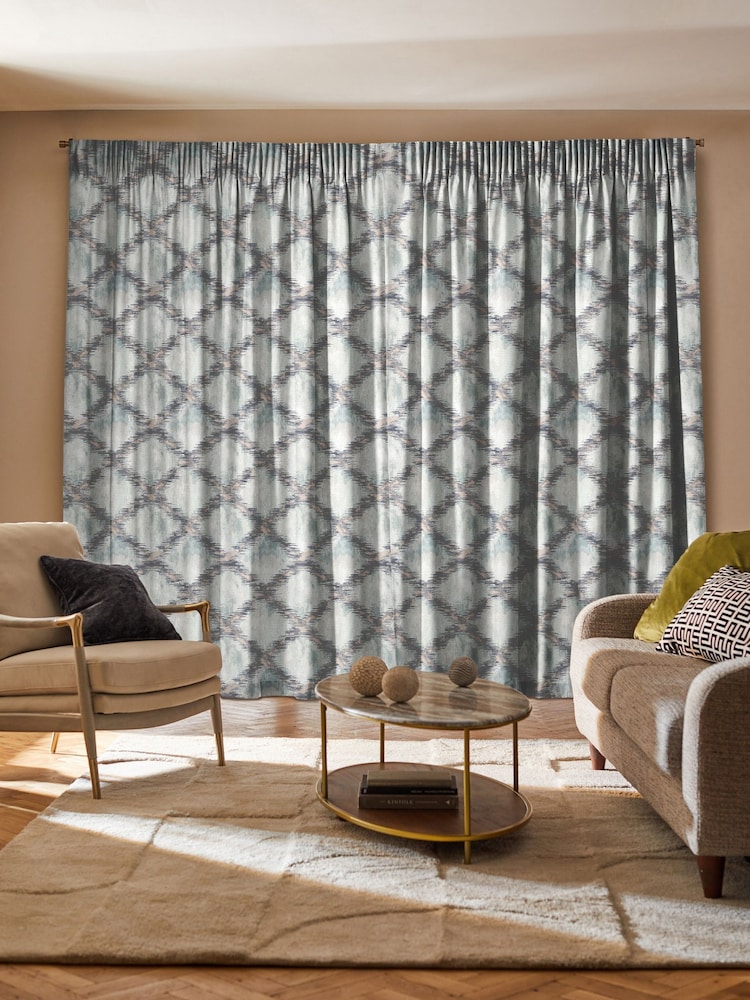 Blue Abstract Geo Jacquard Made to Measure Curtains - Image 2 of 9