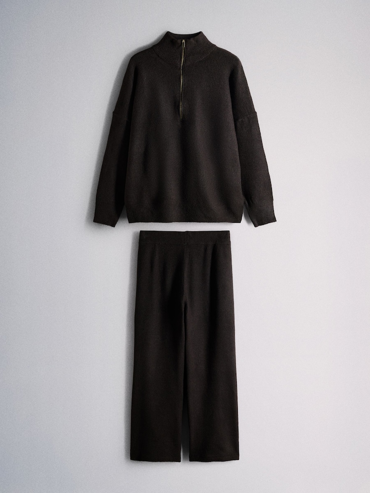 The Set Co-ord Zip Through Jumper and Trousers Set with Wool Ganache/Brown - Image 1 of 5