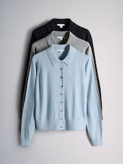 The Set 3 Pack Collared Cardigan With Wool Mid Grey Marl/Blue/Black - Image 9 of 14