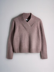 The Set 2 Pack High V-Neck Jumpers With Wool Sliver Cloud/Brown Quail/Purple - Image 2 of 5