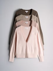 The Set 4 Pack Fine Knitted V-Neck Cardigans Pink/Mauve - Image 1 of 7