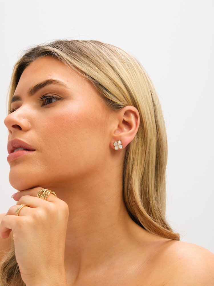 Jon Richard Cream Gold Tone Mother of Pearl Flower Stud Earrings - Image 2 of 3