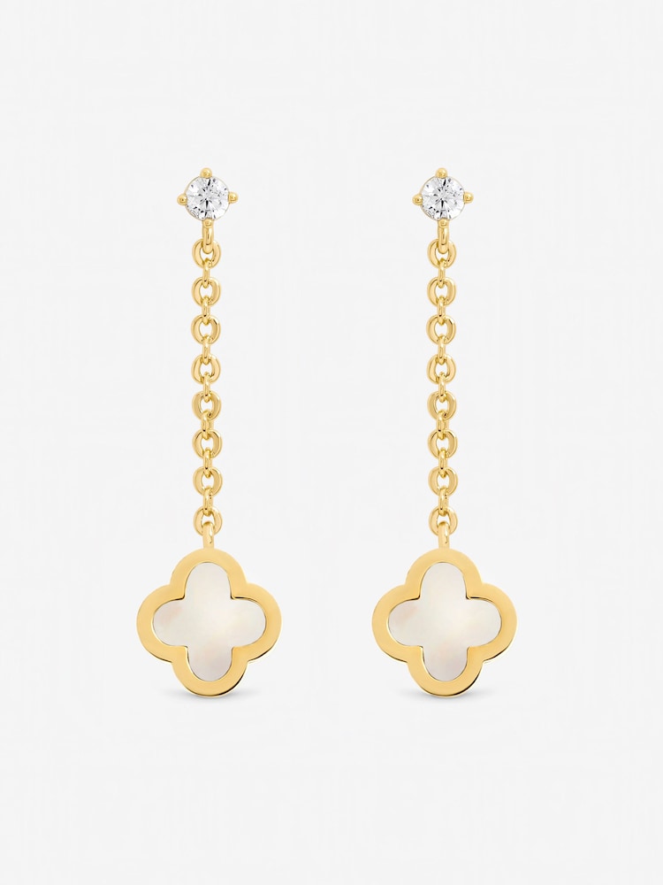 Jon Richard Mother of Pearl Clover Chain Drop Earrings - Imagen 1 de 1