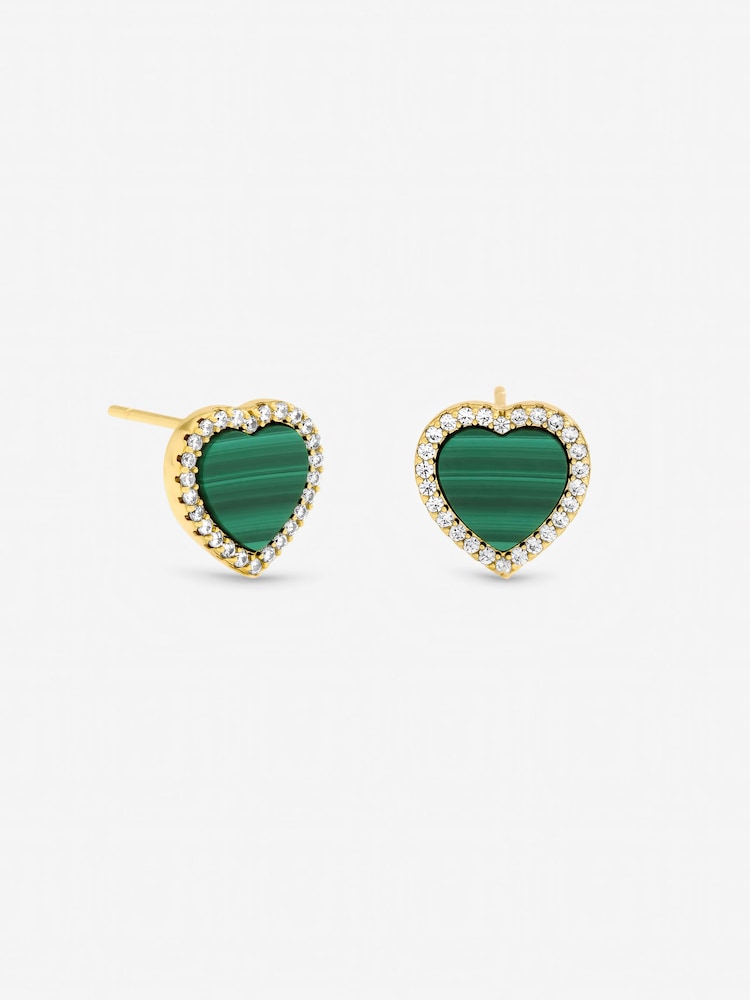 Jon Richard Gold Tone Crystal and Malachite Heart Stud Earrings - Image 1 of 3