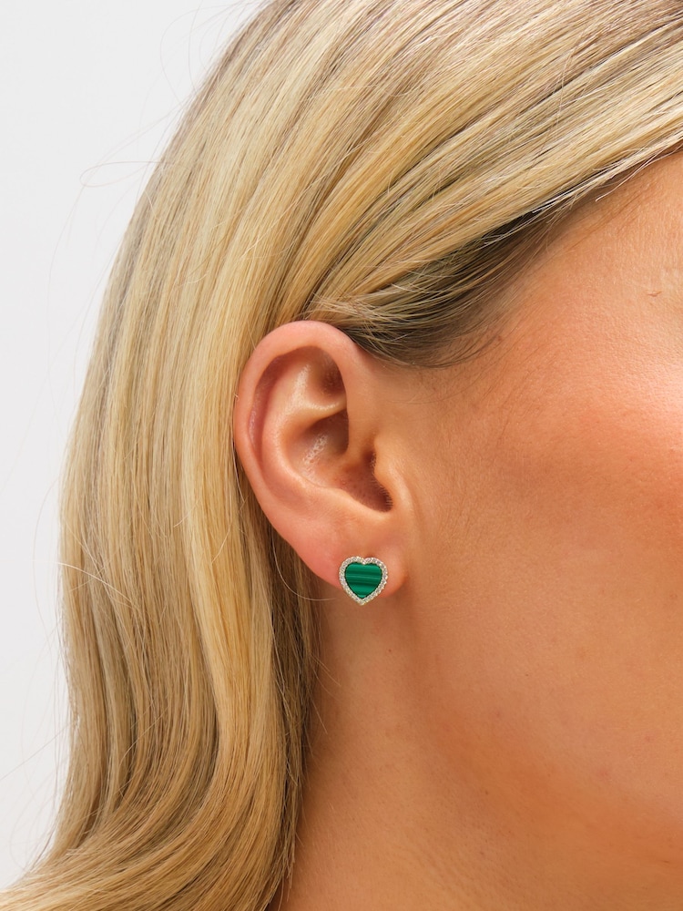 Jon Richard Gold Tone Crystal and Malachite Heart Stud Earrings - Image 3 of 3