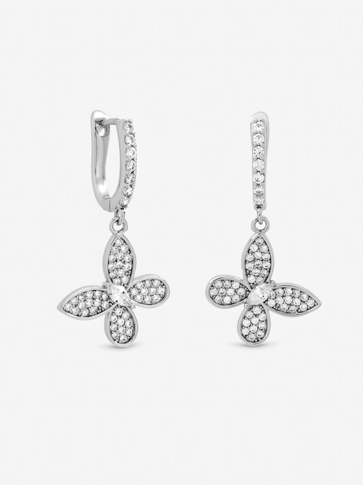 Jon Richard Silver Tone Pave Butterfly Huggie Earrings - Image 1 of 3