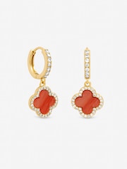 Jon Richard Orange Coral Clover Huggie Earrings - Image 1 of 1