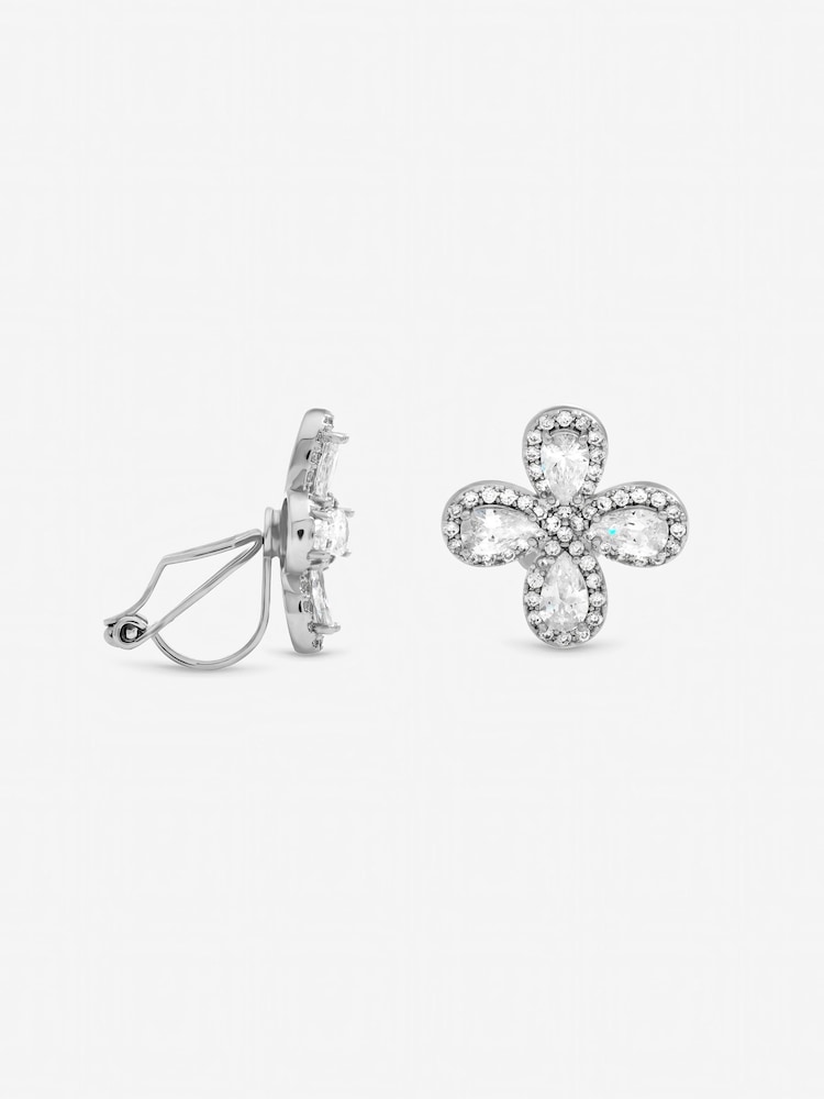 Jon Richard Silver Tone Crystal Floral Clip Earrings - Image 2 of 2 Jon Richard Silver Tone Crystal Floral Clip Earrings - Image 2 of 2