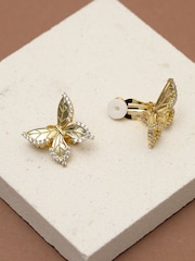 Jon Richard Gold Tone Crystal Edge Butterfly Clip Earrings - Image 1 of 1