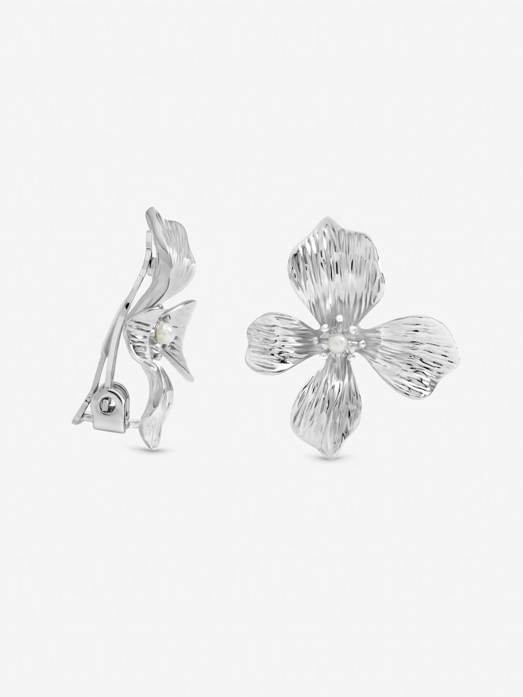 Argint/Argintiu - Jon Richard Pearl Statement Flower Clip Earrings - Imaginea 3 din 3