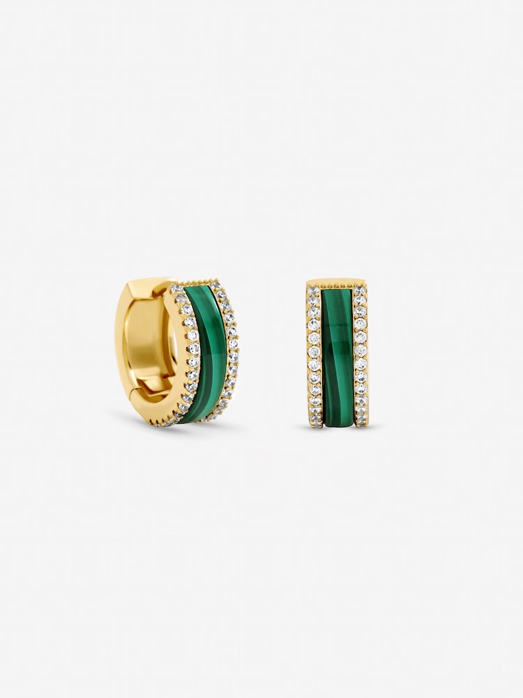Jon Richard Gold Tone Crystal and Malachite Hoop Earrings - Image 1 of 3