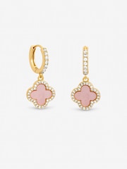 Jon Richard Pink Clover Huggie Earrings - Image 1 of 2