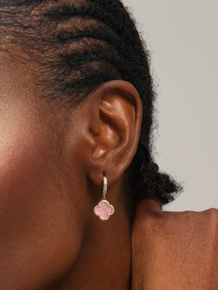 Jon Richard Pink Clover Huggie Earrings - Image 2 of 2