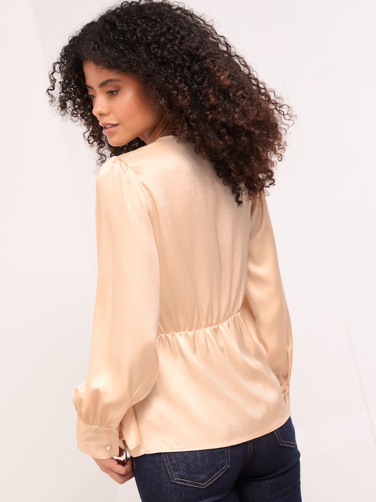 Lipsy Champagne Gold Satin Hardware Detail Wrap Top - Image 2 of 4