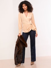 Lipsy Champagne Gold Satin Hardware Detail Wrap Top - Image 3 of 4