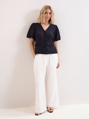 Phase Eight Blue Audrey Linen Blouse - Image 3 of 7