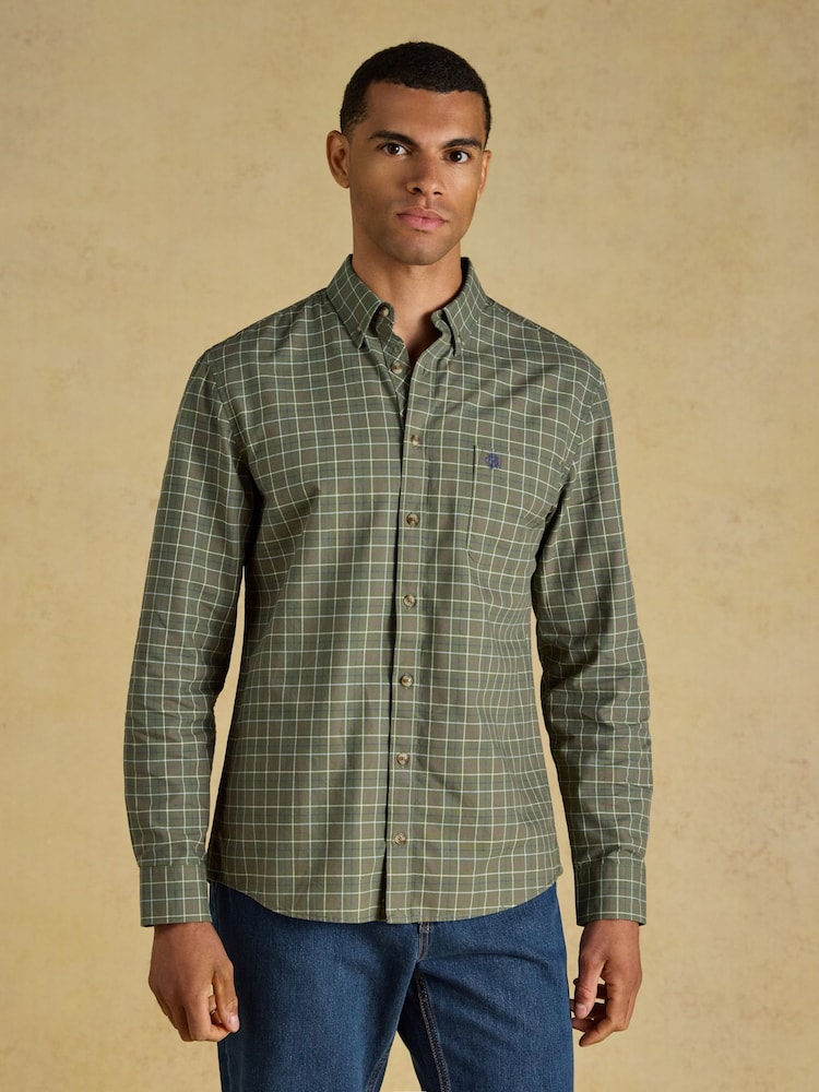 Joules Khaki Green Checked Classic Fit Cotton Oxford Shirt - Image 1 of 11