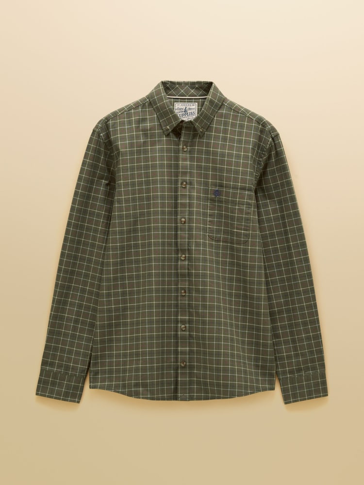 Joules Khaki Green Checked Classic Fit Cotton Oxford Shirt - Image 11 of 11