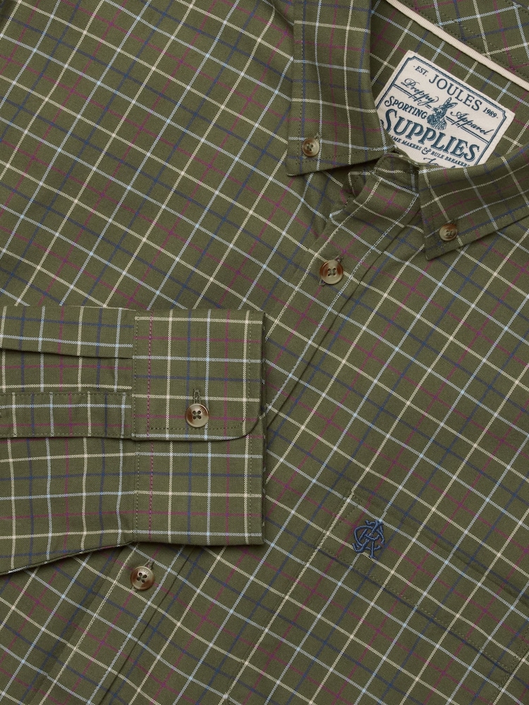 Joules Khaki Green Checked Classic Fit Cotton Oxford Shirt - Image 2 of 11