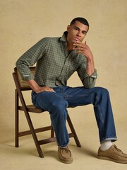 Joules Khaki Green Checked Classic Fit Cotton Oxford Shirt - Image 4 of 11
