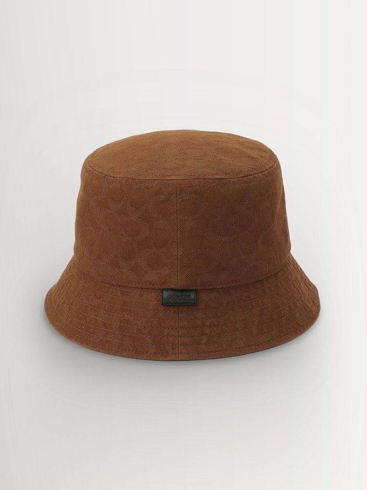 Buy COACH Brown Signature Cotton Jacquard Bucket Hat from  display picture 1