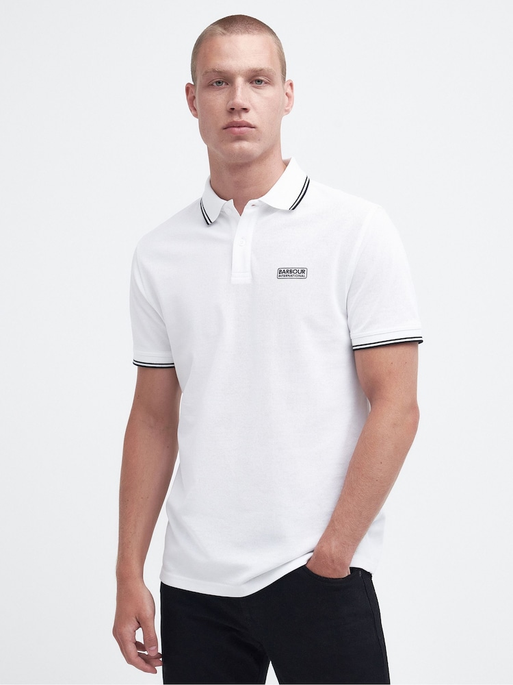 Barbour International White Evan Tipped Polo Shirt - Image 1 of 7 Barbour International White Evan Tipped Polo Shirt - Image 1 of 7
