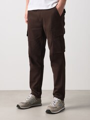 Dark Brown Slim Fit Cotton Stretch Cargo Trousers - Image 1 of 5