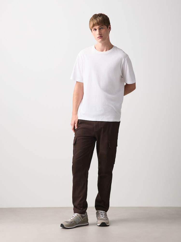 Dark Brown Slim Fit Cotton Stretch Cargo Trousers - Image 2 of 5 Dark Brown Slim Fit Cotton Stretch Cargo Trousers - Image 2 of 5