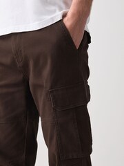 Dark Brown Slim Fit Cotton Stretch Cargo Trousers - Image 4 of 5