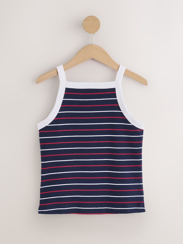 Navy Blue Stripe Ribbed Thick Strap Vest - Image 1 of 3