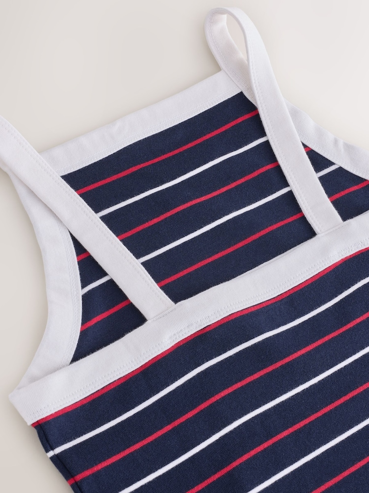 Navy Blue Stripe Ribbed Thick Strap Vest - Image 2 of 3