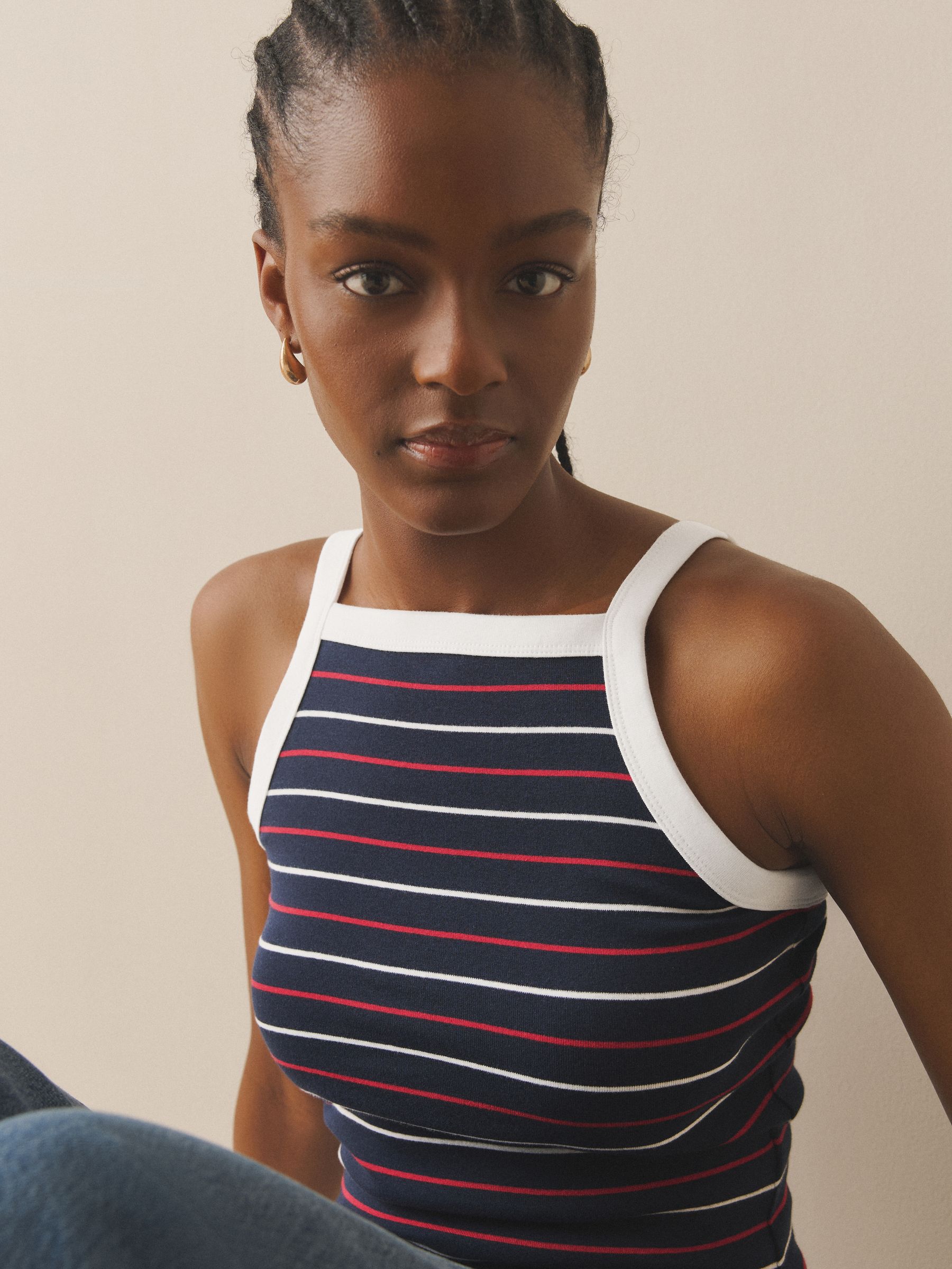 Buy Navy Blue Stripe Ribbed Thick Strap Vest from the Next UK