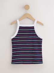Navy Blue Stripe Ribbed Thick Strap Vest - Image 4 of 6