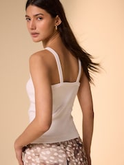 White Ribbed Thick Strap Vest - Image 4 of 8