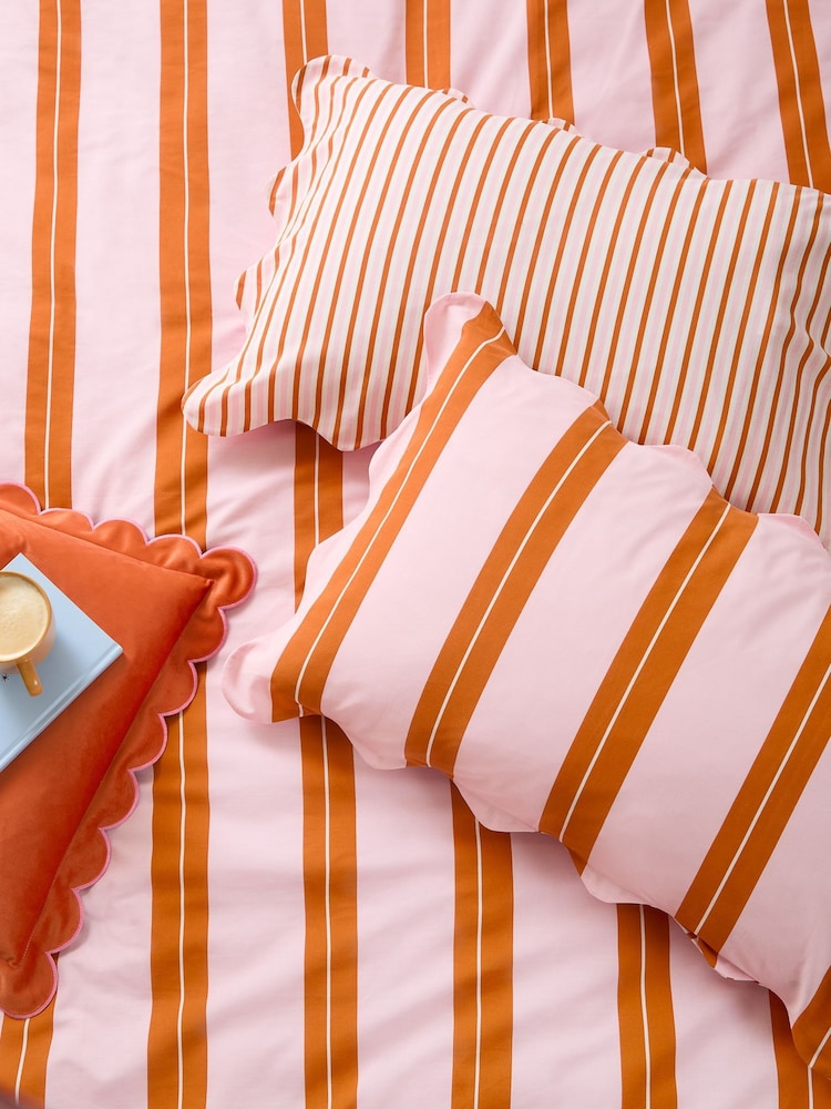Furn Set of 2 Pink Scalloped Stripe Pillowcases - Image 1 of 1 Furn Set of 2 Pink Scalloped Stripe Pillowcases - Image 1 of 1