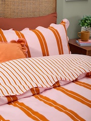 Furn Pink Scalloped Stripe Reversible Duvet Cover and Pillowcase Set - Image 1 of 3