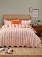 Furn Pink Scalloped Stripe Reversible Duvet Cover and Pillowcase Set - Image 3 of 3
