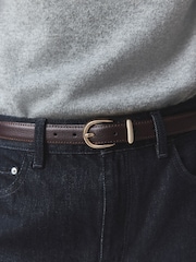 Burgundy/Port N. Premium Made In Italy Mid Width Leather Belt - Image 2 of 2