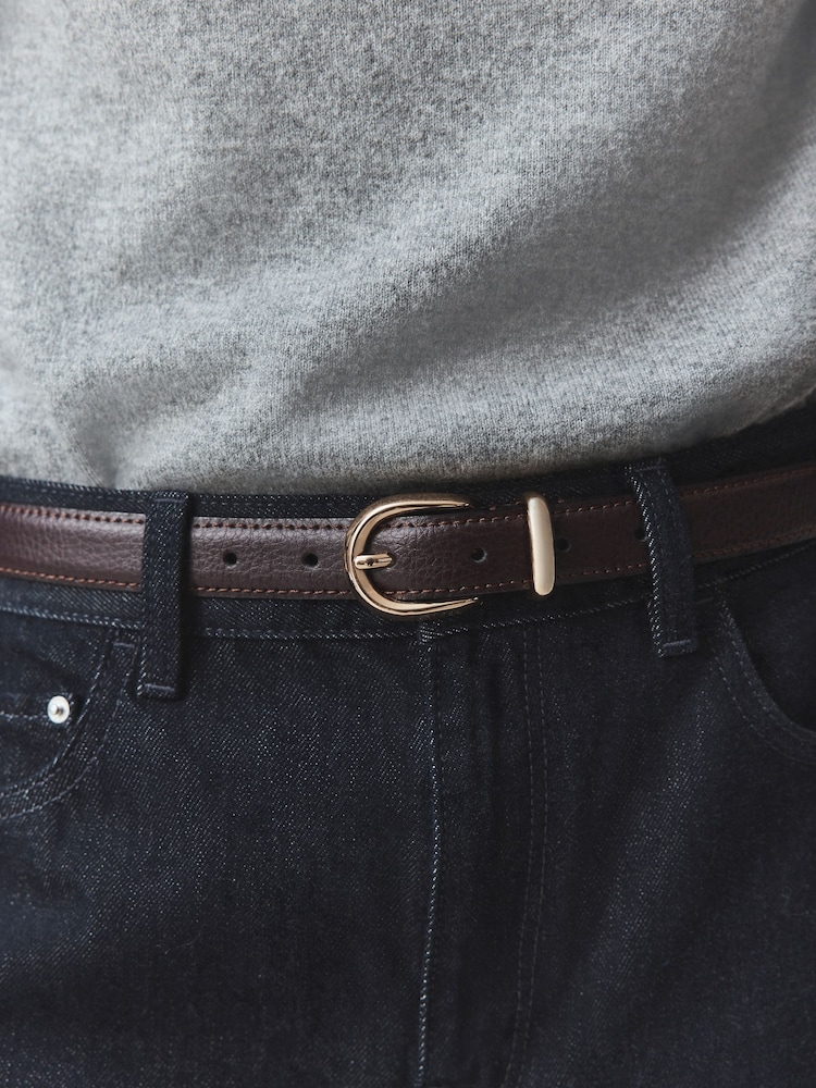 Burgundy/Port N. Premium Made In Italy Mid Width Leather Belt - Image 2 of 2